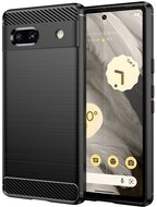 Szilikon telefonvédő (közepesen ütésálló, légpárnás sarok, szálcsiszolt, karbon minta) FEKETE - Google Pixel 7a