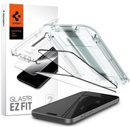 SPIGEN EZ FIT HD képernyővédő üveg 2db (2.5D, tokbarát, ultravékony, 0.2mm, 9H + segédkeret) FEKETE - Apple iPhone 15 Plus