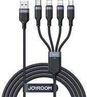 JOYROOM adatkábel 4in1 (USB - Type-C / 2 lightning 8pin / microUSB, 3.5A, gyorstöltés támogatás, 120cm) FEKETE