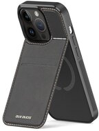 DUX DUCIS RAFI MAG szilikon telefonvédő (kitámasztó, bankkártya tartó, RFID védelem, Magsafe kompatibilis) FEKETE - Apple iPhone 15 Pro Max