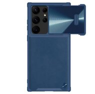 NILLKIN CAMSHIELD LEATHER műanyag telefonvédő (közepesen ütésálló, ECO bőr hatású hátlap, kamera védelem) SÖTÉTKÉK - Samsung Galaxy S23 Ultra (SM-S918)