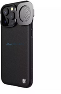 NILLKIN CAMSHIELD PROP LEATHER műanyag telefonvédő (ütésállóság, bőr hatású hátlap, kameravédő, kitámasztó) FEKETE iPhone 15 Pro