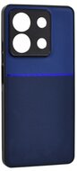Műanyag telefonvédő (szilikon keret, ütésállóság, mágneses, bőr hatású hátlap, csíkos) SÖTÉTKÉK Xiaomi Redmi Note 13 5G