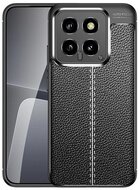 Szilikon telefonvédő (ütésállóság, bőr hatású, varrás minta) FEKETE Xiaomi 14 5G