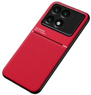 Műanyag telefonvédő (szilikon keret, ütésállóság, mágneses, bőr hatású hátlap, csíkos) PIROS Xiaomi Poco X6 Pro 5G