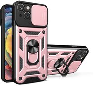 Defender műanyag telefonvédő (ütésállóság, szilikon belső, tartógyűrű, kameravédő) RÓZSASZÍN Apple iPhone 15