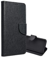 Tok álló, bőr hatású (FLIP, oldalra nyíló, asztali tartó, kártyazseb, textil hatás) FEKETE Samsung Galaxy A40 (SM-A405F)