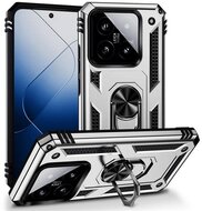 Defender műanyag telefonvédő (ütésállóság, szilikon belső, tartógyűrű, kameravédő) EZÜST Xiaomi 14 5G