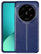 Szilikon telefonvédő (ütésállóság, bőr hatású, varrás minta) SÖTÉTKÉK Xiaomi 14 Ultra