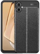Szilikon telefonvédő (ütésállóság, bőr hatású, varrás minta) FEKETE Samsung Galaxy A05 (SM-A055F)