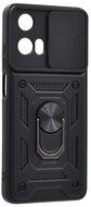 Defender műanyag telefonvédő (ütésállóság, szilikon belső, tartógyűrű, kameravédő) FEKETE Motorola Moto G34 5G (XT-2363)