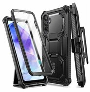 SUPCASE ARMORBOX defender műanyag telefonvédő (erős ütésállóság, légpárnás sarok, övre csíptethető) FEKETE Samsung Galaxy A55 5G (SM-A556)