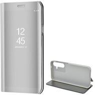 Tok álló (aktív FLIP, oldalra nyíló, asztali tartó, tükrös) EZÜST Samsung Galaxy S24 (SM-S921)