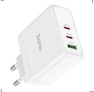 HOCO N30 hálózati töltő USB+2 Type-C aljzat (65W, GaN, PD gyorstöltő 3.0) FEHÉR