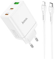 HOCO N33 hálózati töltő USB+2 Type-C aljzat (35W, PD gyorstöltő 3.0 + lightning kábel) FEHÉR