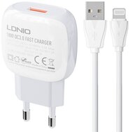 LDNIO A1306Q hálózati töltő USB aljzat (18W, gyorstöltő 3.0 + lightning kábel) FEHÉR
