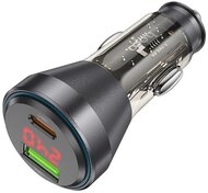 HOCO autós töltő USB+Type-C aljzat (48W, PD gyorstöltő, LED kijelző) FEKETE