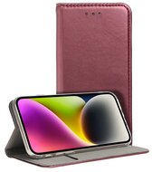 Tok álló, bőr hatású (FLIP, oldalra nyíló, asztali tartó) BURGUNDY - Xiaomi 14 Ultra