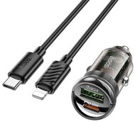 HOCO Z53A autós töltő USB+Type-C aljzat (30W, PD gyorstöltő + Type-C - lightning kábel) FEKETE