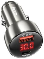 HOCO Z50 autós töltő USB+Type-C aljzat (48W, PD gyorstöltő 3.0, LED kijelző) SZÜRKE