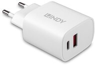 LINDY Fali töltő, 1x USB-A, 1x USB-C, 20W, fehér