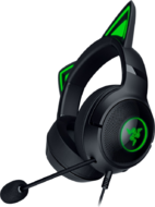 Kraken Kitty V2 - Black, Gaming headset, Kitty Ears, Stream Reactive Lighting, HyperClear Cardioid Mic, 40 mm TriForce Drivers, Built into the earcups microphone, Razer Chroma RGB (Ear and Earcups), Surround sound: Only available on Windows 10 64-bit