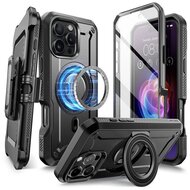 SUPCASE UNICORN BEETLE PRO MAGSAFE műanyag telefonvédő (erős ütésállóság, kitámasztó) FEKETE - Apple iPhone 16 Pro Max