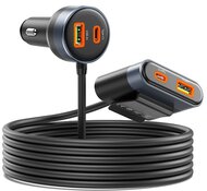 ORICO autós töltő - CC-98AC-BK-BP (Szivargyújtós, hoszabbítóval, 2xUSB-A+2xUSB-C, fekete)