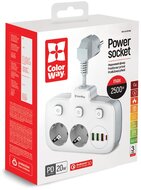 ColorWay CW-CHE24PDW colorway hálózati elosztó, cw-che24pdw, 2 dugalj, 3xusb-a, 1xusb-c 2m, fekete