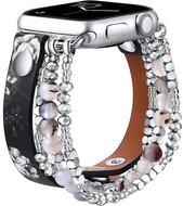 Mybandz 13459 apple watch gyöngyös bőróraszíj-fekete-virágmintás /40/41 és 42 mm
