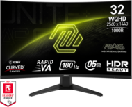 MSI Monitor GAMING MAG 325CQF Ívelt RapidVA 31,5" QHD 2560x1440, 4000:1 CR, 400nits, 1ms, 180Hz, DP, 2x HDMI, USB-C