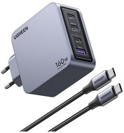 UGREEN Nexode Pro hálózati töltő, 4 Port, 160W, GaN, 3x USB-C, 1x USB-A, szürke