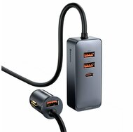 BASEUS autós töltő 3 USB+Type-C aljzat (120W, PD gyorstöltő + 1.5m hosszabbító) SZÜRKE