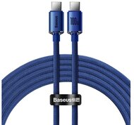 BASEUS CRYSTAL SHINE adatkábel (Type-C - Type-C, 100W, PD gyorstöltő, 120cm, cipőfűző) SÖTÉTKÉK