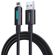 BASEUS adatkábel (USB - lightning, 2.4A, PD gyorstöltő, 100cm, cipőfűző, törésgátló, LED kijelző) FEKETE