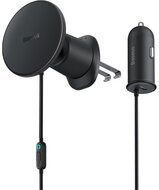 BASEUS CW01 autós tartó (szellőzőre, 15W, wireless, MagSafe + autós töltő Type-C aljzat) FEKETE