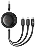 BASEUS FREE2DRAW adatkábel 3in1 (USB - Type-C/lightning/microUSB, 100W, gyorstöltő, 110cm, csévélhető) FEKETE