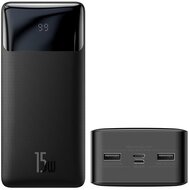BASEUS BIPOW OE vésztöltő 2 USB+Type-C+microUSB aljzat (30000mAh, 15W, PD gyorstöltő, LED kijelző) FEKETE