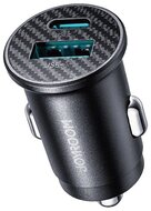 JOYROOM autós töltő USB+Type-C aljzat (15W, PD gyorstöltő, mini, karbon minta) FEKETE