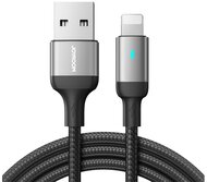 JOYROOM A10 adatkábel (USB - lightning, 2.4A, 200cm, cipőfűző, LED jelzés) FEKETE