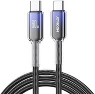 JOYROOM CRYSTAL-CLEAR adatkábel (Type-C - Type-C, 60W, gyorstöltő, 120cm, cipőfűző) FEKETE