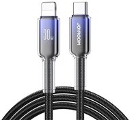 JOYROOM CRYSTAL-CLEAR adatkábel (Type-C - lightning, 3A, gyorstöltő, 120cm, cipőfűző) FEKETE