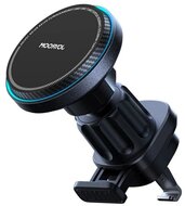 JOYROOM autós tartó (szellőzőre, 360°, wireless, gyorstöltő, 15W, mágneses, LED jelzés) FEKETE