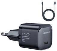 JOYROOM MINI hálózati töltő Type-C aljzat (20W, PD gyorstöltő + Type-C kábel) FEKETE