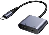 JOYROOM audió adapter és töltőkábel (elosztó, 2 lightning aljzat - lightning, cipőfűző) FEKETE