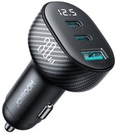 JOYROOM autós töltő USB+2 Type-C aljzat (30W, gyorstöltő, karbon minta) FEKETE