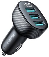 JOYROOM autós töltő 3 USB aljzat (18W, gyorstöltő, karbon minta) FEKETE