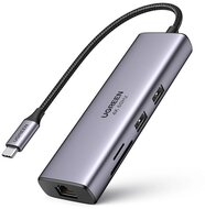 UGREEN CM512 Type-C HUB 7in1 (elosztó, 2 USB+Type-C+HDMI+RJ45 aljzat, TF/microSD kártyaolvasó) SÖTÉTSZÜRKE