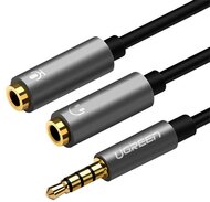 UGREEN Kábel 3.5mm Jack - 2x 3,5mm Jack, elosztó, ABS ház, M/F/F, 0,2m, fekete
