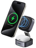 UGREEN töltőállomás, vezeték nélküli töltés, 2 az 1-ben, 15W, összecsukható, szürke (Tápegység nélkül)